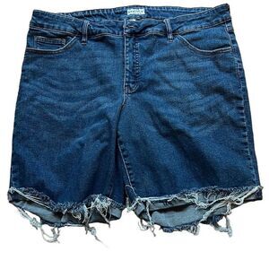 Ava & Viv Women's Blue Dark Wash Distress Stretch Cuff Denim Shorts Size 18W